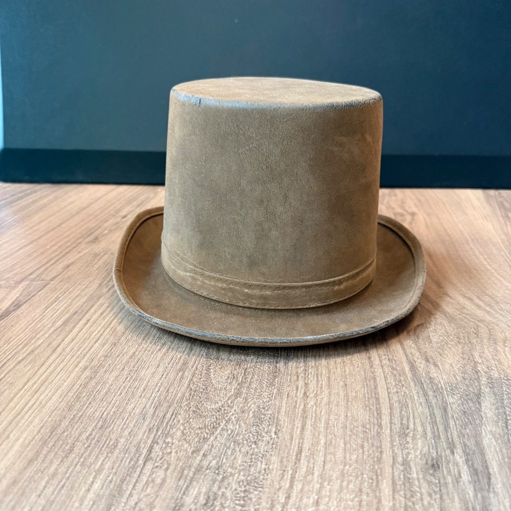 Vintage Tan Brown Suede Textured Top Hat Steampunk Costume Size 7.5 23.5in